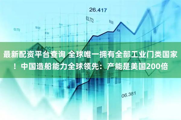 最新配资平台查询 全球唯一拥有全部工业门类国家！中国造船能力全球领先：产能是美国200倍